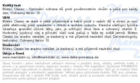 Příbalový leták - Blistex Lip Classic 4.25g