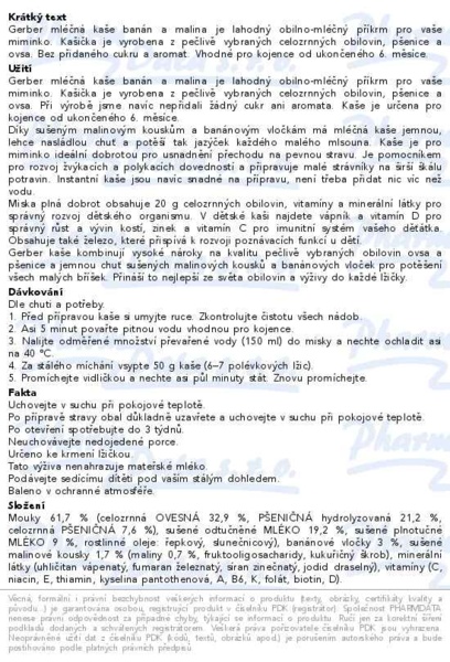 Příbalový leták - GERBER mléčná kaše pšenično-ovesná banán a malina 200 g