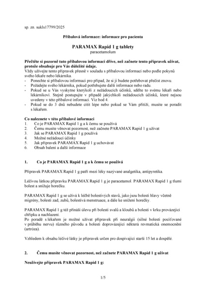 Příbalový leták (SUKL) - Paramax Rapid 1g 15 tablet