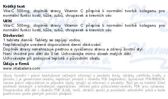 Příbalový leták - Vita-C 500mg 200 tablet