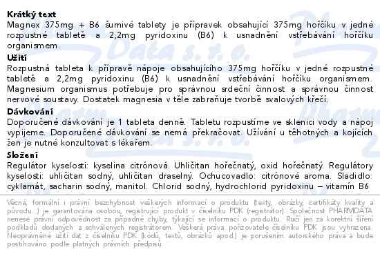 Příbalový leták - Magnex 375mg+B6 20 šumivých tablet