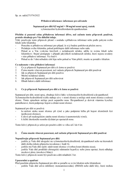 Příbalový leták (SUKL) - Septanazal děti 0.5mg/50mg v 1ml nas.spr.so.1x10ml