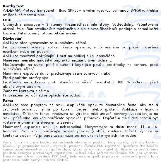 Příbalový leták - A-DERMA Protect Transparetní fluid SPF50+ 40ml
