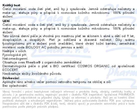 Příbalový leták - A-DERMA BIOLOGY AC Čisticí micelární voda 200ml