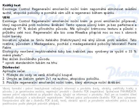 Příbalový leták - A-DERMA Exomega CONTROL Emolien.noční krém 400ml