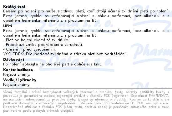 Příbalový leták - NIVEA MEN Balzám po holení Sensitive 100ml