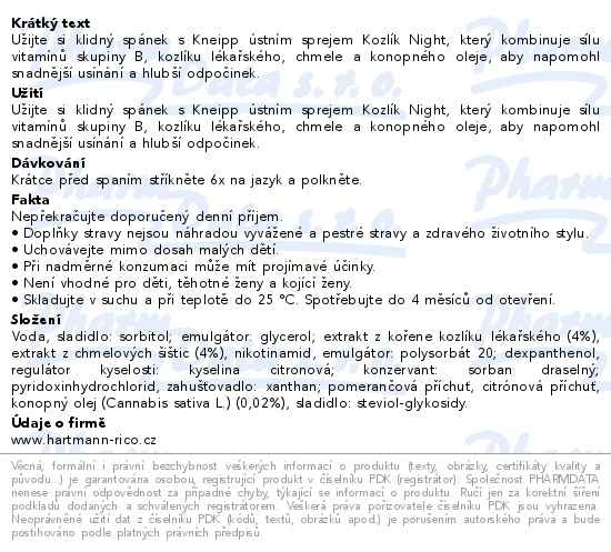 Příbalový leták - Kneipp Kozlík Night sprej na dobrou noc 30ml