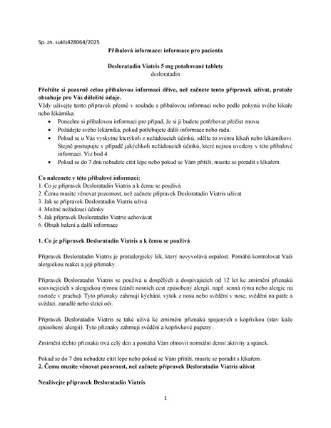Příbalový leták (SUKL) - Desloratadin Viatris 5mg 10 potahovaných tablet