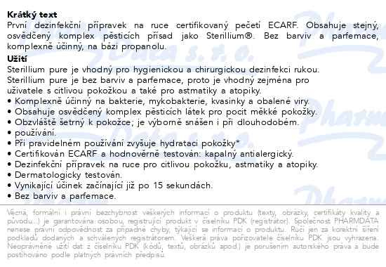 Příbalový leták - Sterillium Pure dezinfekční přípravek na ruce100ml
