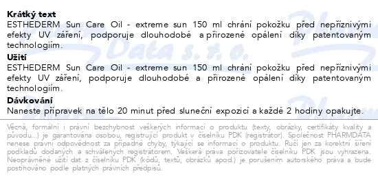 Příbalový leták - ESTHEDERM Sun Care Oil extreme sun 150ml