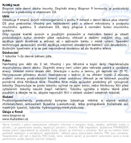 Příbalový leták - Biopron Imunita probiotika + vitamin D 30+10 tobolek