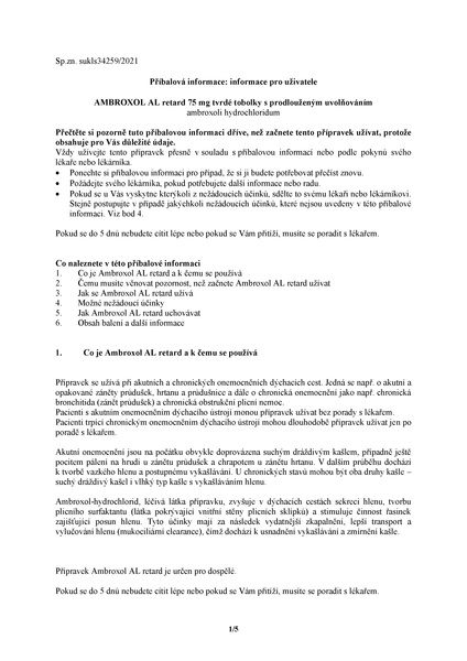 Příbalový leták (SUKL) - Ambroxol AL Retard 75mg 20 kapslí