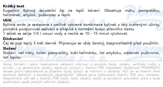 Příbalový leták - Eugastrin Bylinný čaj na zažívání 20x1g Fytopharma