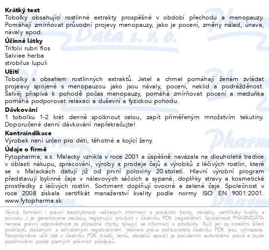 Příbalový leták - Gynastan Meno tobolky pro ženy v přechodu Fytopharma 30 kapslí