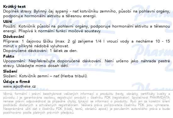 Příbalový leták - Apotheke Kotvičník zemní nať sypaný čaj 75g