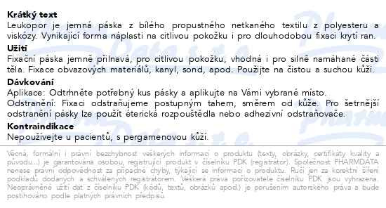Příbalový leták - Leukopor fixační jemná páska, cívka 2.5cmx5m
