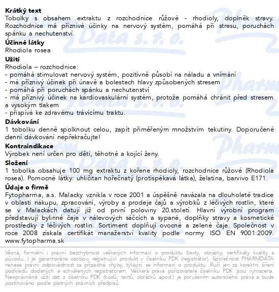 Příbalový leták - RHODIOLA tobolky při stresu 30ks Fytopharma