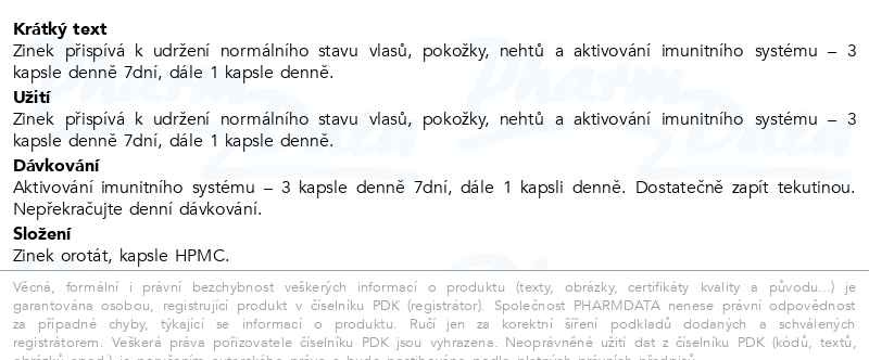 Příbalový leták - Zinek Orotát 170mg cps.60