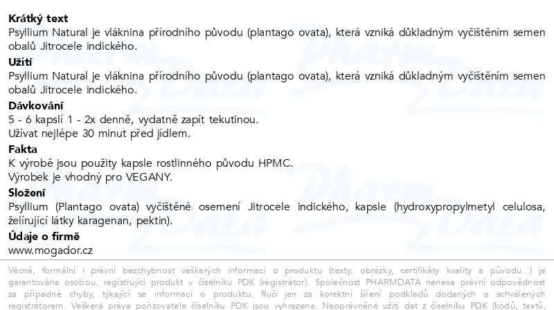 Příbalový leták - Psyllium Natural 100 kapslí