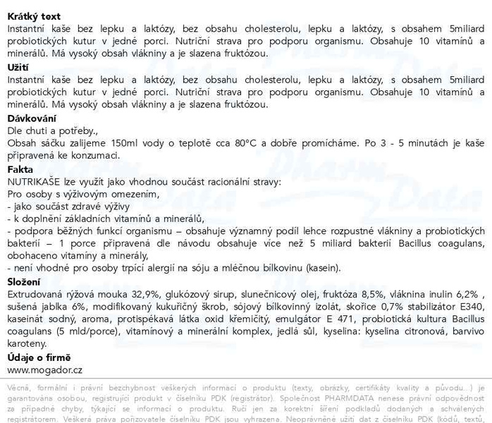 Příbalový leták - Nutrikaše probiotic s jablky a skořicí 3x60g