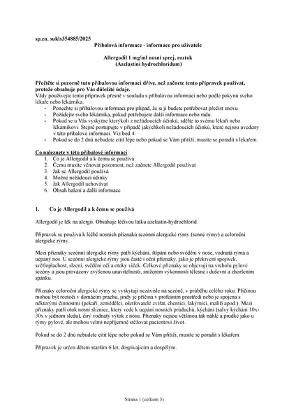 Příbalový leták (SUKL) - Allergodil 1mg/ml nosní sperj 10 ml
