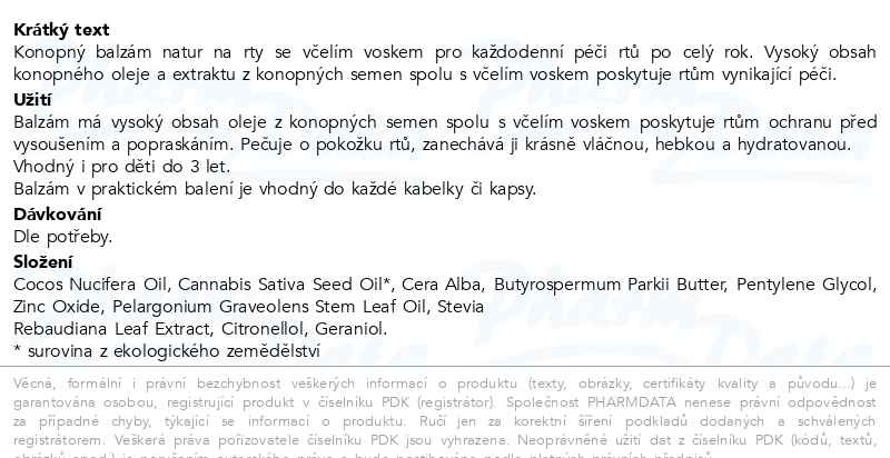 Příbalový leták - Annabis Lipsticann Natur konop.balzám na rty 15ml