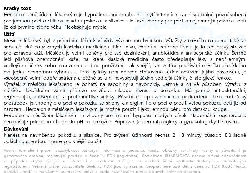 Příbalový leták - HERBALON s měsíčkem lékařským 200g