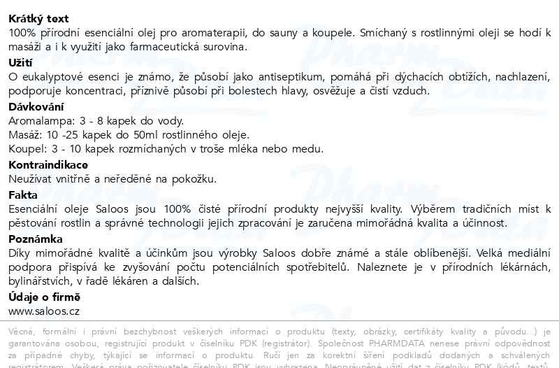 Příbalový leták - Saloos Esenciální olej Eukalypt 10ml