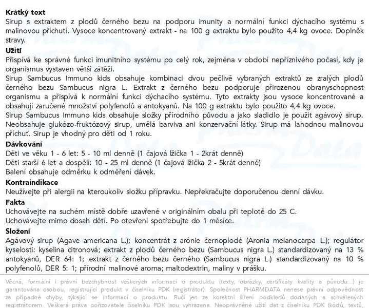 Příbalový leták - Sambucus Immuno kids sirup 120 ml