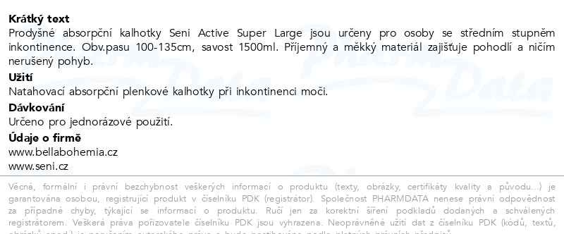 Příbalový leták - Seni Active Super Large inkontinenční plenkové kalhotky 10ks