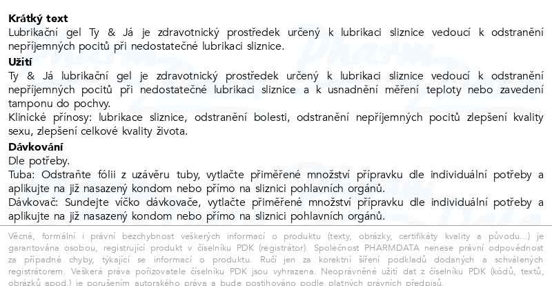 Příbalový leták - Lubrikační gel Ty&Já neparfemovaný 100ml Dr.Müller