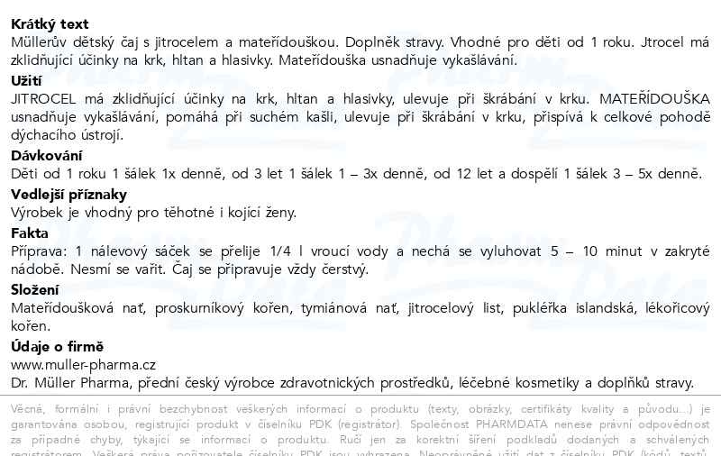 Příbalový leták - Müllerův dětský čaj s jitrocelem a mateřídouškou 20x1.5g