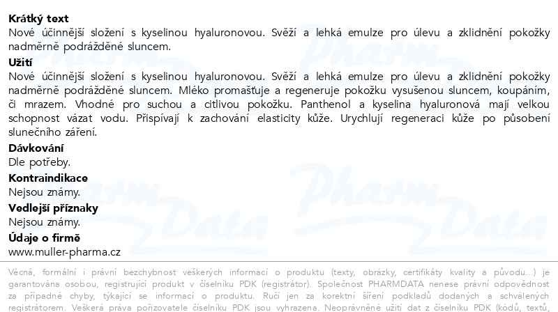 Příbalový leták - Panthenol HA tělové mléko 7% 200ml Dr.Müller