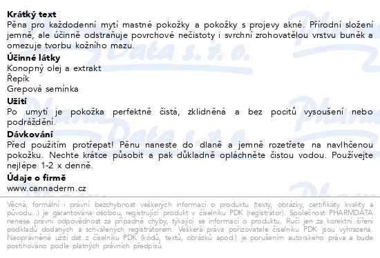 Příbalový leták - Cannaderm Aknea mycí pěna NEW 180ml