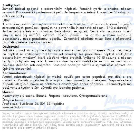 Příbalový leták - AKUTOL Odstraňovač náplastí sprej 150ml