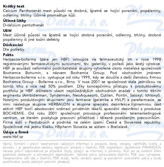 Příbalový leták - Herbacos Calcium panthotenát mast 100ml