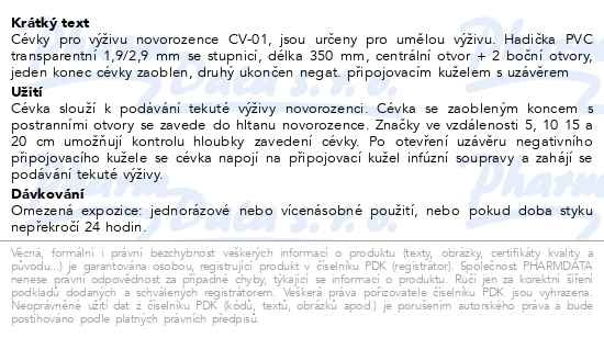 Příbalový leták - Cévka pro výživu novorozence CV-01