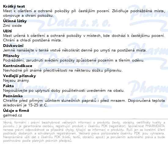 Příbalový leták - Zinková mast 30g Galmed