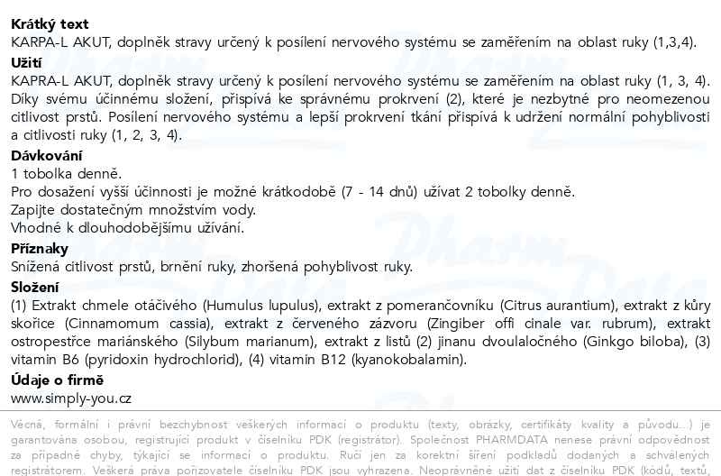 Příbalový leták - KARPA-L AKUT 60 tobolek