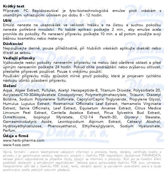 Příbalový leták - FC Rapidoceutical emulze proti vráskám 30ml