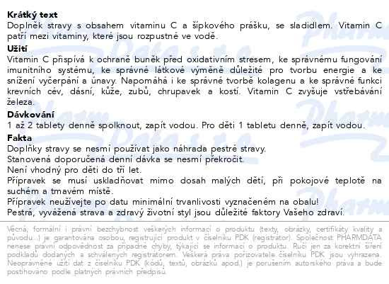 Příbalový leták - Vitamin C 250mg Generica tbl.120