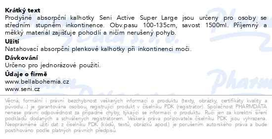 Příbalový leták - Seni Active Super Large inkont.plenk.kalhotky 10ks