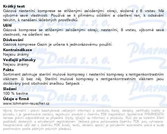 Příbalový leták - Gáza hydrofil.skl.kompr.Gazin 7.5x7.5cm/100ks