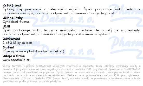 Příbalový leták - Apotheke Šípek plod čaj 20x2.5g