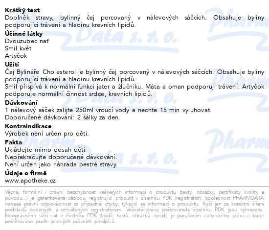 Příbalový leták - Čaj Bylináře Cholesterol 40x1.6g
