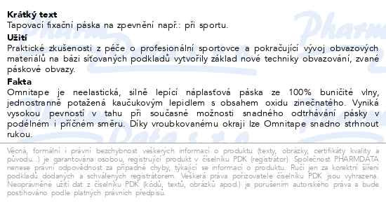 Příbalový leták - Páska fixační pro taping Omnitape 5cmx10m/1ks