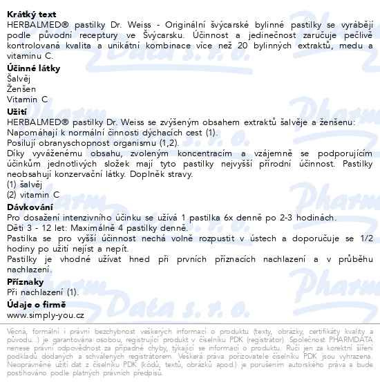 Příbalový leták - HerbalMed pastilky Dr.Weiss Šalvěj+ženš.vit.C 24+6