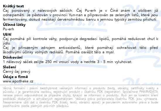 Příbalový leták - Apotheke Pu-erh čaj 20x1.8g