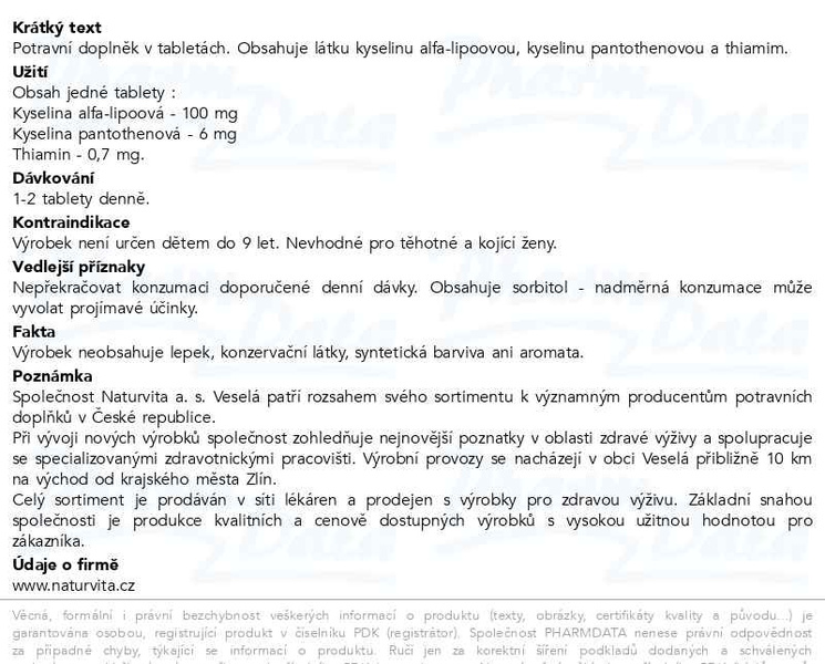 Příbalový leták - NATURVITA Kyselina lipoová Plus tbl.60
