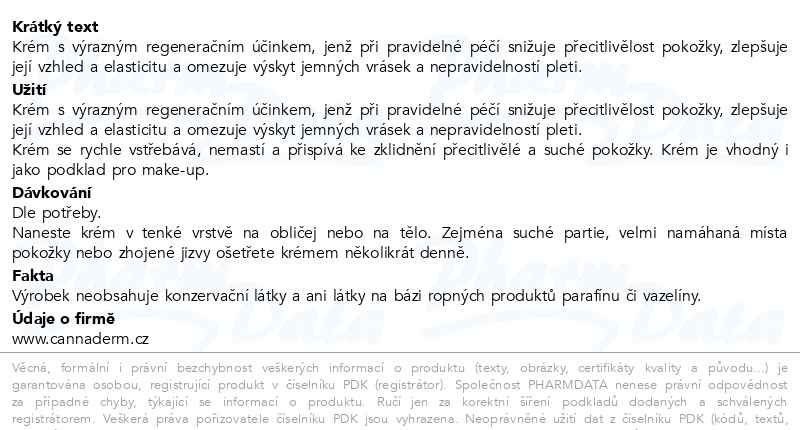 Příbalový leták - Cannaderm Regenerace regenerační krém 75g